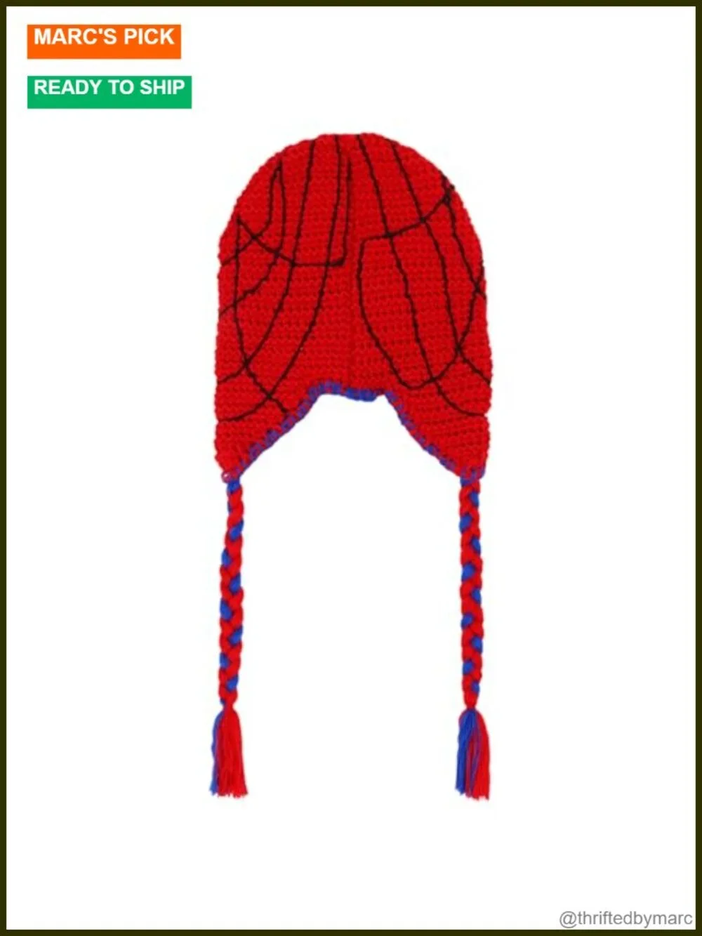 Hand-Woven Crochet Beanie with Braided Tassels, Acrylic Knit Cap